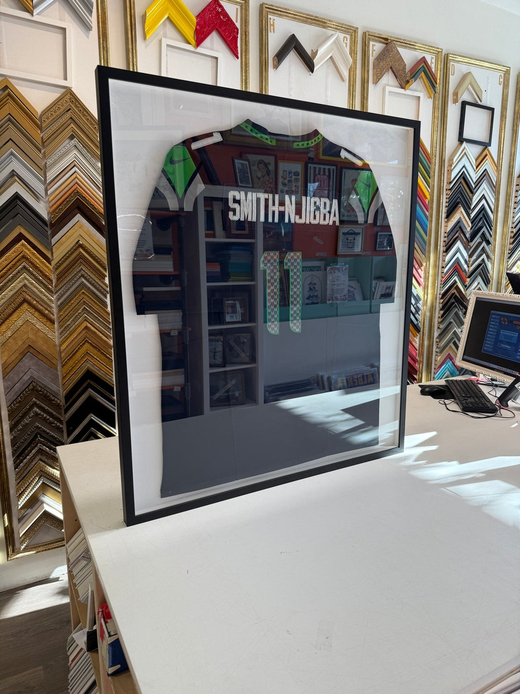 Rookie Package framed jersey, angled view